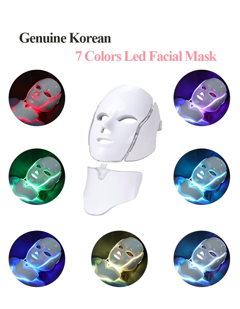 Mascarilla Facial Led de 7 colores para terapia de fotones, máquina de terapia de luz para terapia de acné, máscara de belleza para el cuello
