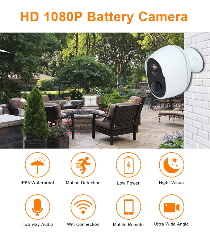 Draad Gratis Outdoor Security Camera Oplaadbare Batterij Draadloze Ip Cam 1080P Wifi Ip Camera Thuis Surveillance Systeem Pir Camera