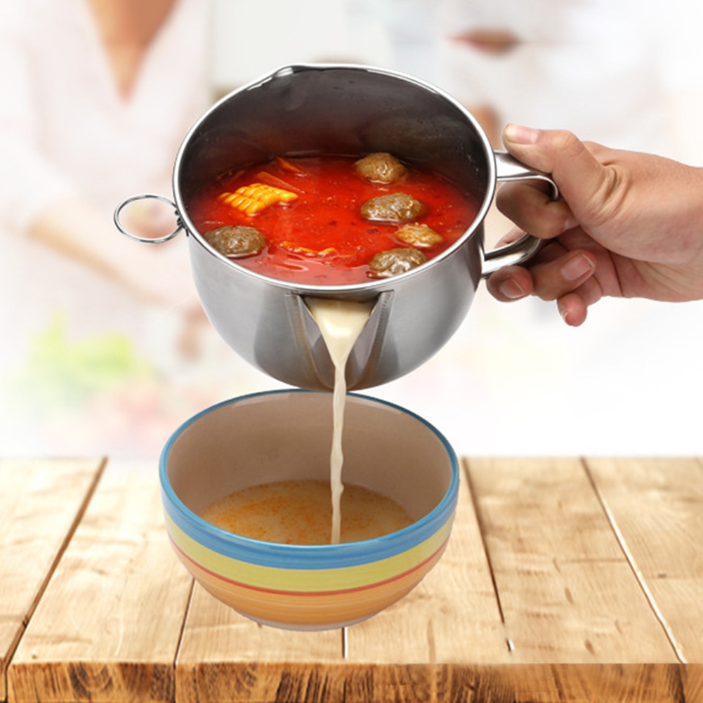 Multi-use Stainless Steel Gravy Oil Soup Fat Separator Grease Oiler Filter Strainer Bowl Home Kitchen Cooking Tools