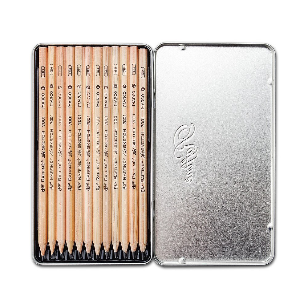 Marco 14pcs Sketch Drawing Pencil Set 3H 2H H HB 2B 3B 4B 5B 6B 7B 8B 9B For School Student Craft Pencils Non-toxic