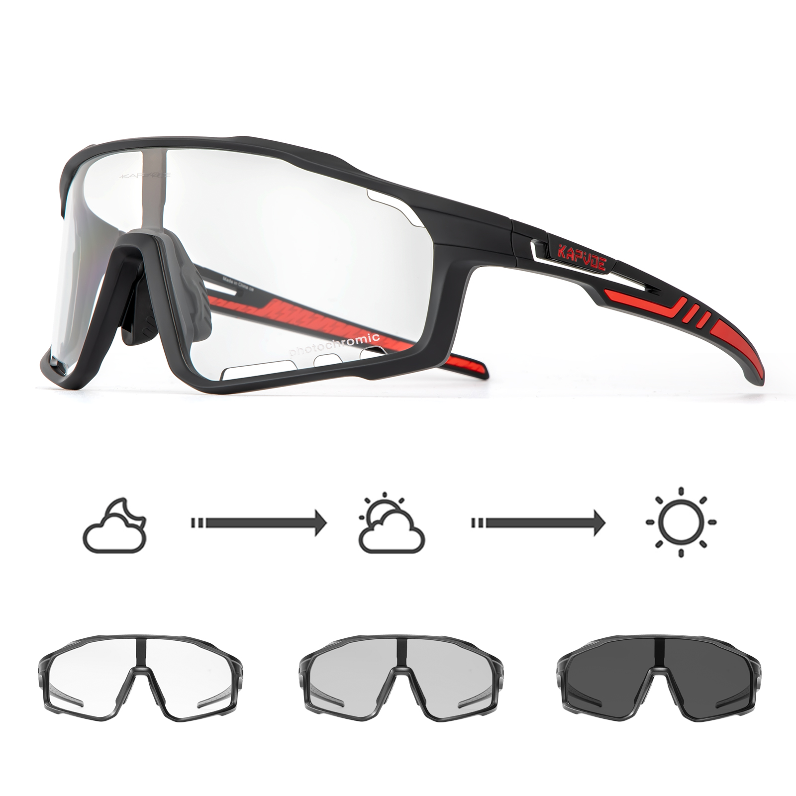 Kapvoe Photochromic Sunglasses Men's Women Sports Cycling Glasses Road Running Goggles MTB Bike Bicycle Mtb Eyewear For Driving: black
