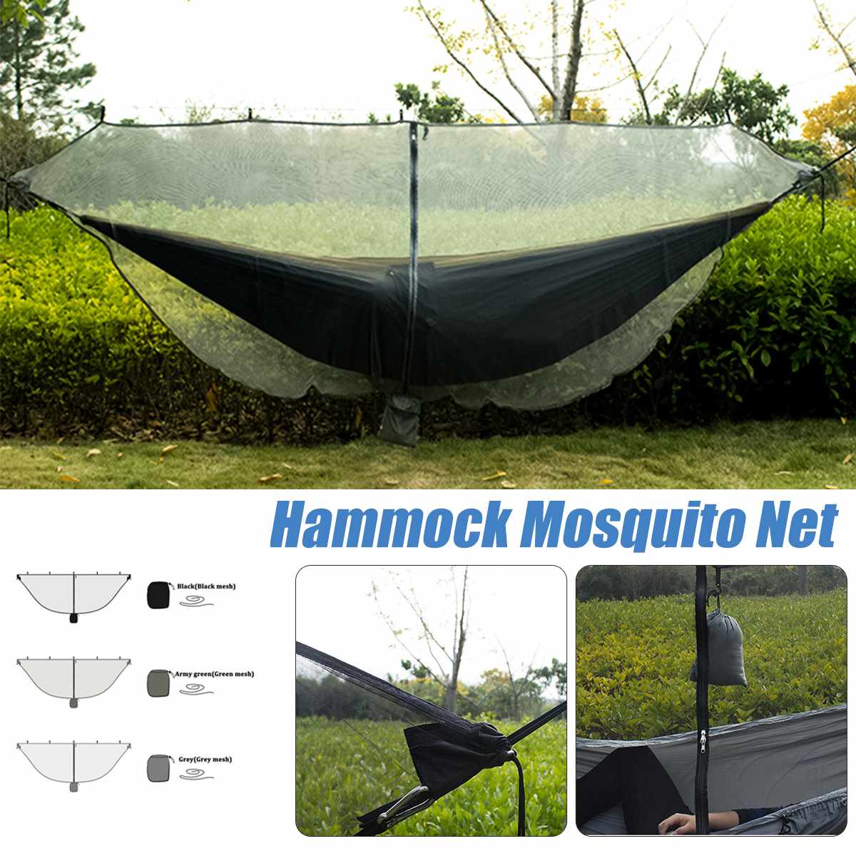Udendørs let opsætning rejse bærbar hængekøje myggenet stof nylon camping dobbelt person sammenfoldelig adskillende myggenet