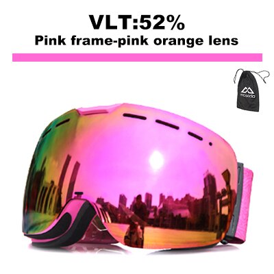 Mosodo magnetiske skibriller magnet snescooter anti-dug skibriller sne store sfæriske vinterskibriller lysende len: Pink orange linse