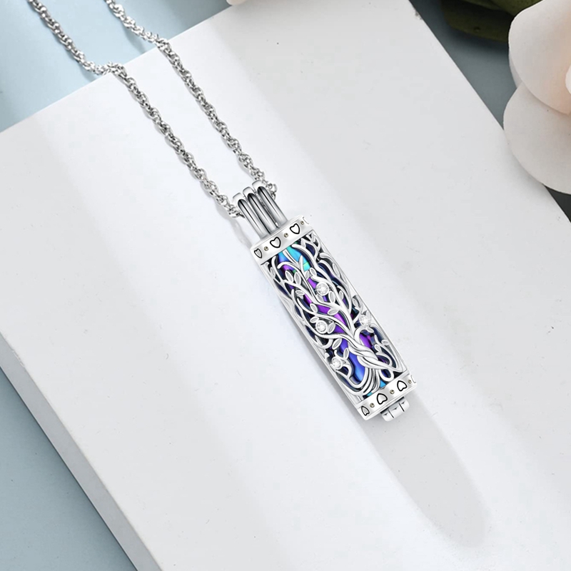 Cilinder Crematie Sieraden Levensboom Urn As Ketting voor Vrouwen Mannen Flacon Crematie As Hanger Memorial Sieraden
