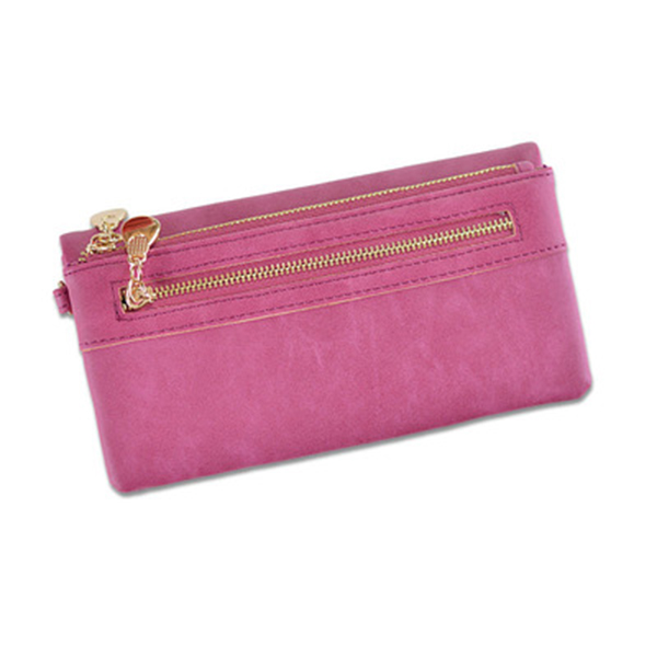 Billeteras de mujer, billetera de cuero de la PU de de señora con doble cremallera bolso de mano de día monederos chicas bolso portátil bolsos femenina: rose red