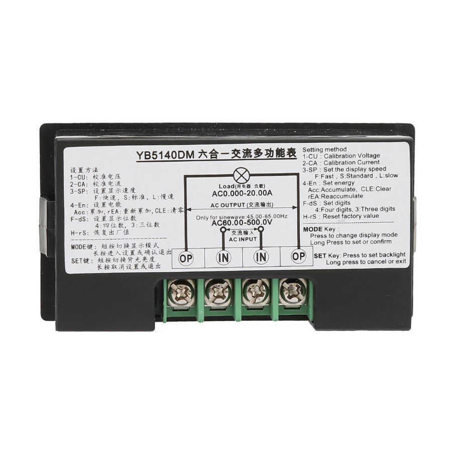 Yb5140dm multifunktions ac ampere meter voltmeter 0 ~ 20a digitalt display 60 ~ 500v måleværktøj