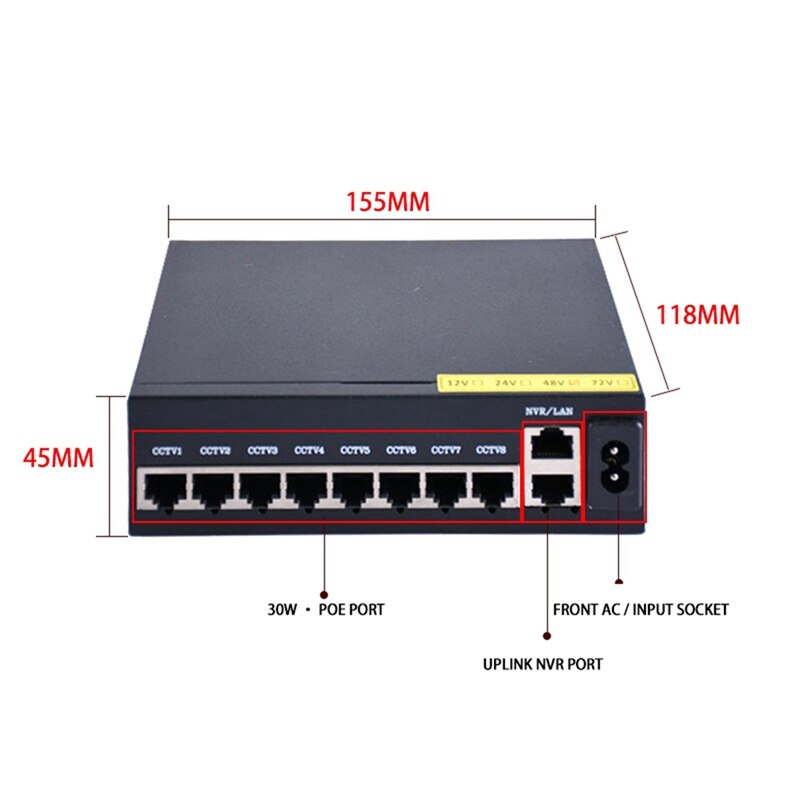 8+2 Standard POE Switch Network Splitter 10-Port Switch Wireless AP Monitoring Switch