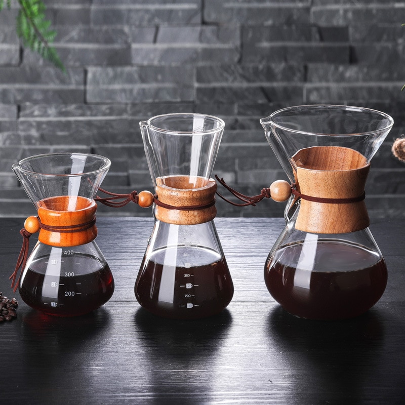 Klassieke Glas Koffie Pot Druppelaar Met Houten Handvat Giet Over Koffiezetapparaat Espresso Koffie Drip Ketel Barista Gereedschappen