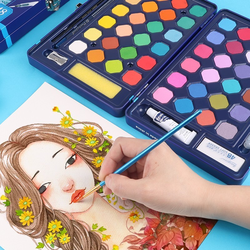 CHENYU 12/18/24/36/48Colors Solid Watercolor Paint Set With Water Brush Pen Watercolor Pigment For Draw Art Supplie