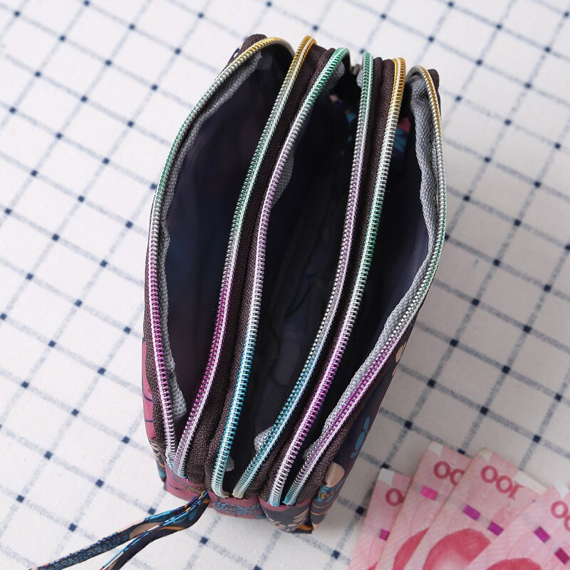 Mini cartera con cremallera para mujer, tarjetero, monedero pequeño, bolso de mano de cuero, 3 capas