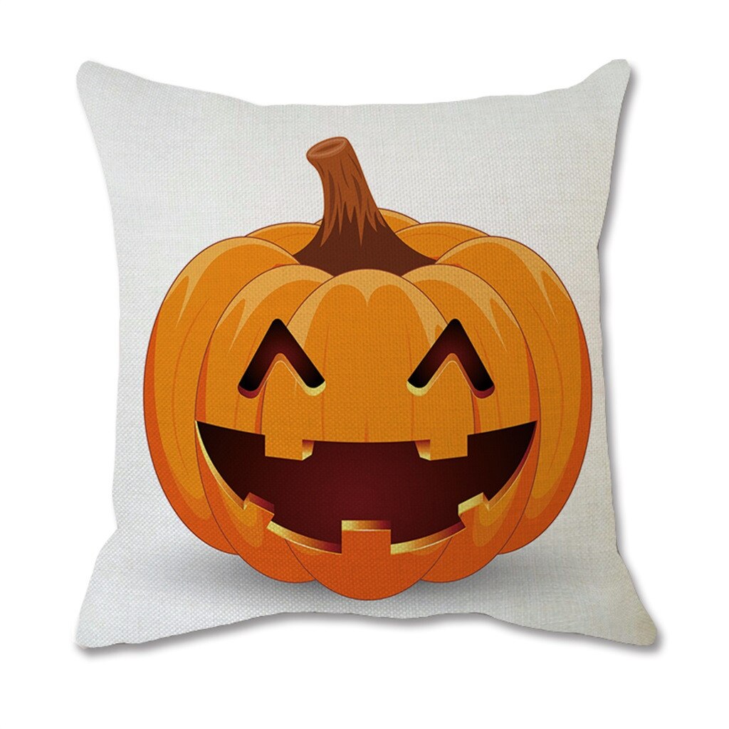 Halloween Pompoen Uitdrukking Afdrukken Katoen Zachte Linnen Wit Sierkussen Case Kussenhoes Thuis Woonkamer Sofa Decoratie