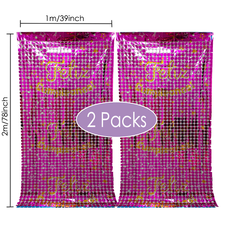2 Packs Spanish Happy Birthday Foil Curtains Birthday Party Backdrop Decorations Feliz Cumpleanos Birthday Decor Background: SKY BLUE