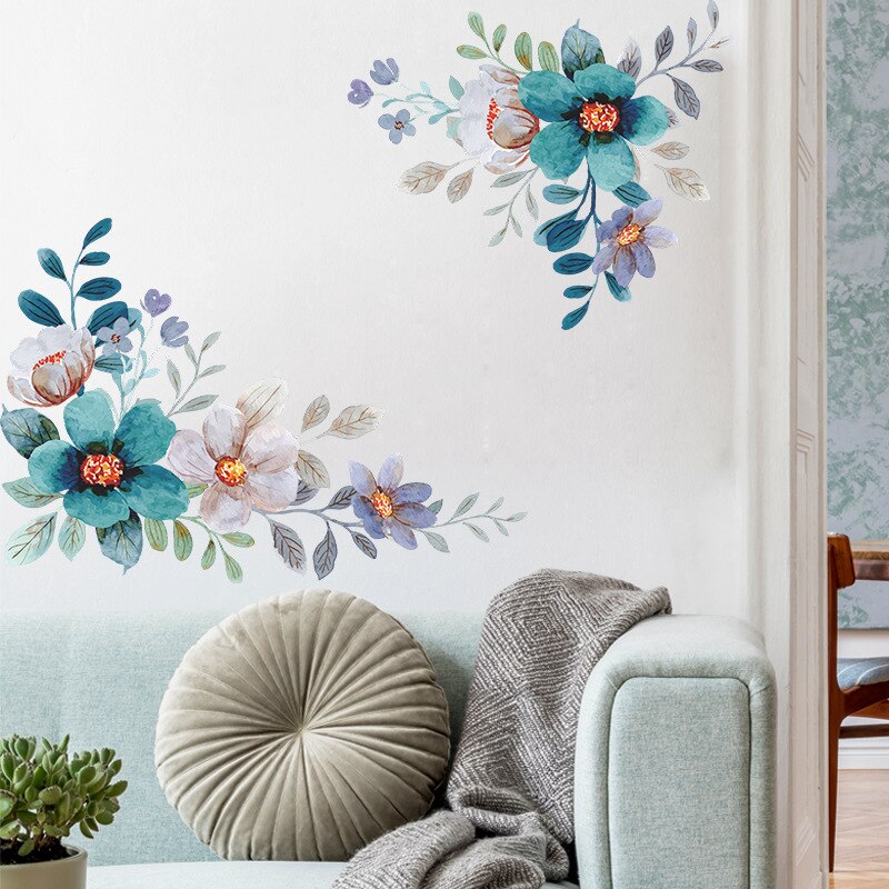 Pegatinas de pared de flores de acuarela creativas para sala de estar, decoración de dormitorio, autoadhesivo extraíble, calcomanías de pared de PVC, decoración de murales artísticos