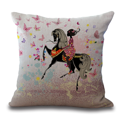 Square 18" Cotton Linen Decorative Cushions Flower Fairy Bike Butterfly Throw Pillows Sofa Home Decor No Inner: 4