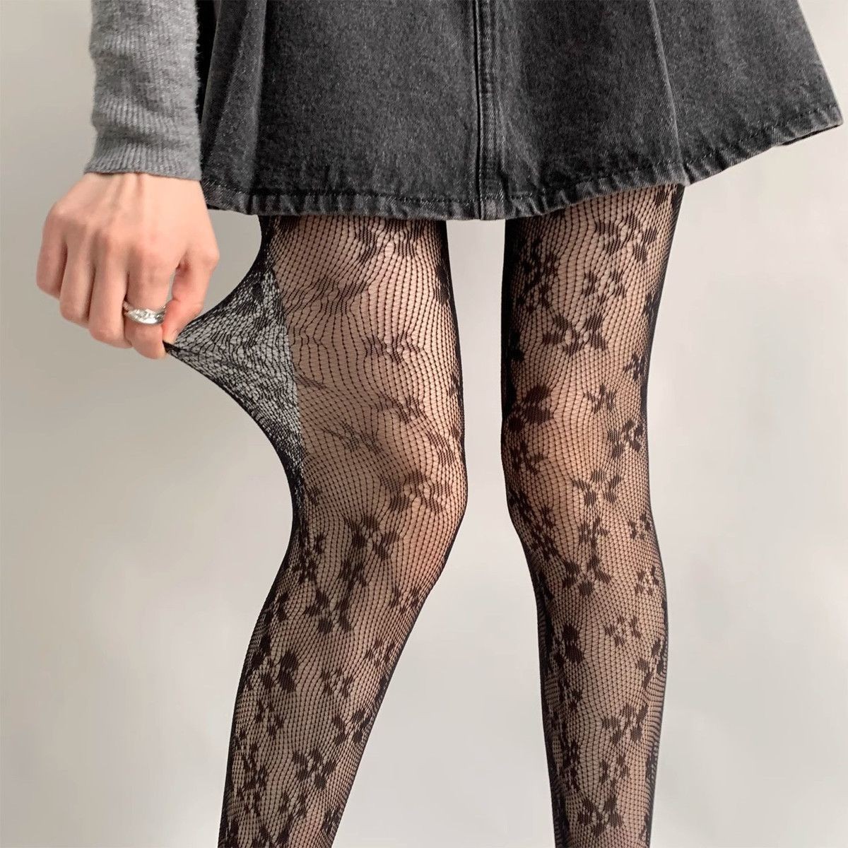 Medias florales estilo Punk para chicas dulces de Lolita, medias altas hasta el muslo coloridas, lencería Sexy para mujer, pantimedias de rejilla de malla caladas: Rosa