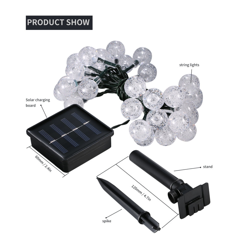 30 led bubblor solslinga ljus utomhus globala ljus kristallkula fe dekoration julfest hem gräsmatta