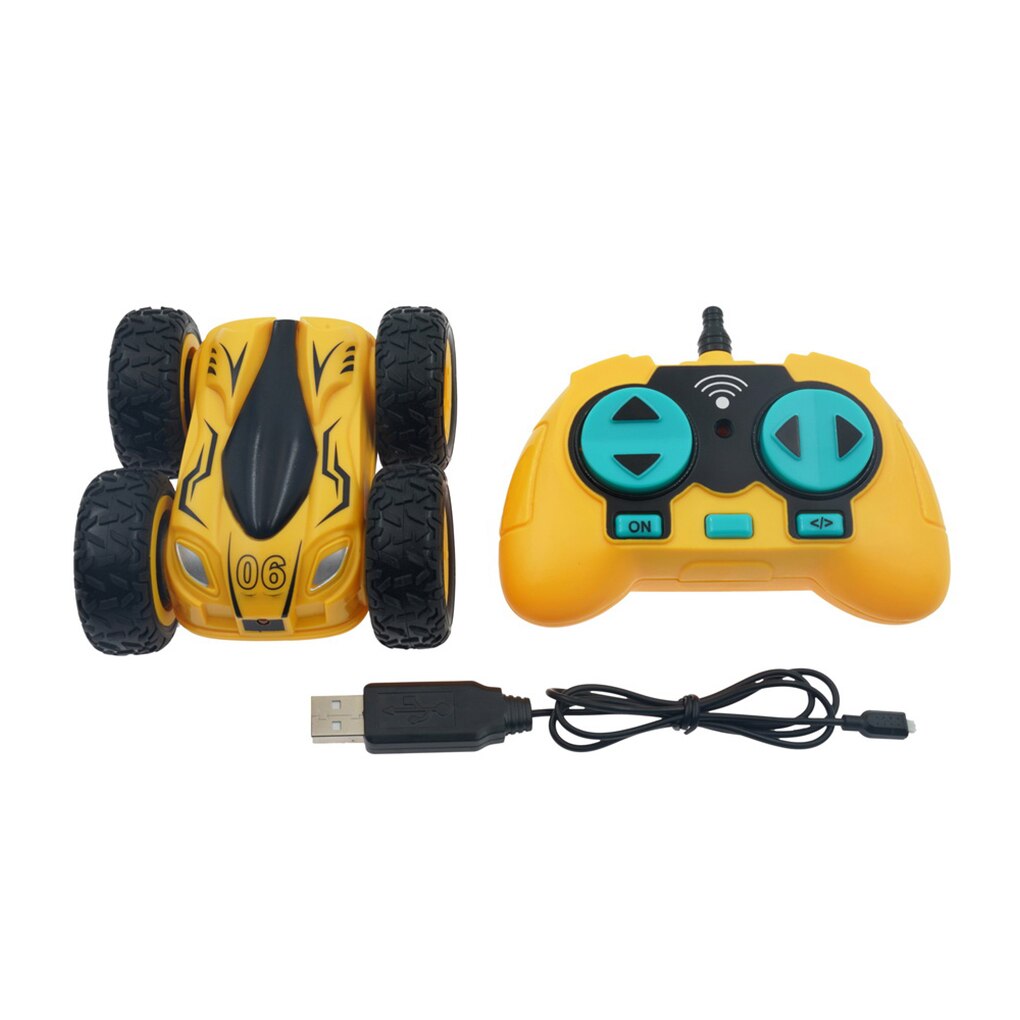 Rc car double-sided 360 ° roll rotating led headlights wireless electric racing stunt cars modified model: Yellow
