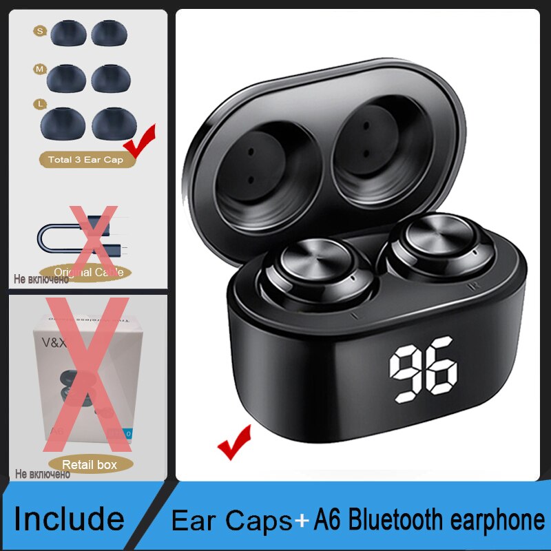 Immersive Subwoofer IPX5 Bluetooth Drahtlose Kopfhörer Hallo-fi Stereo Wasserdicht Musik Kopfhörer mit LED-anzeige und Ladung Kasten: A6 Nein Kasten