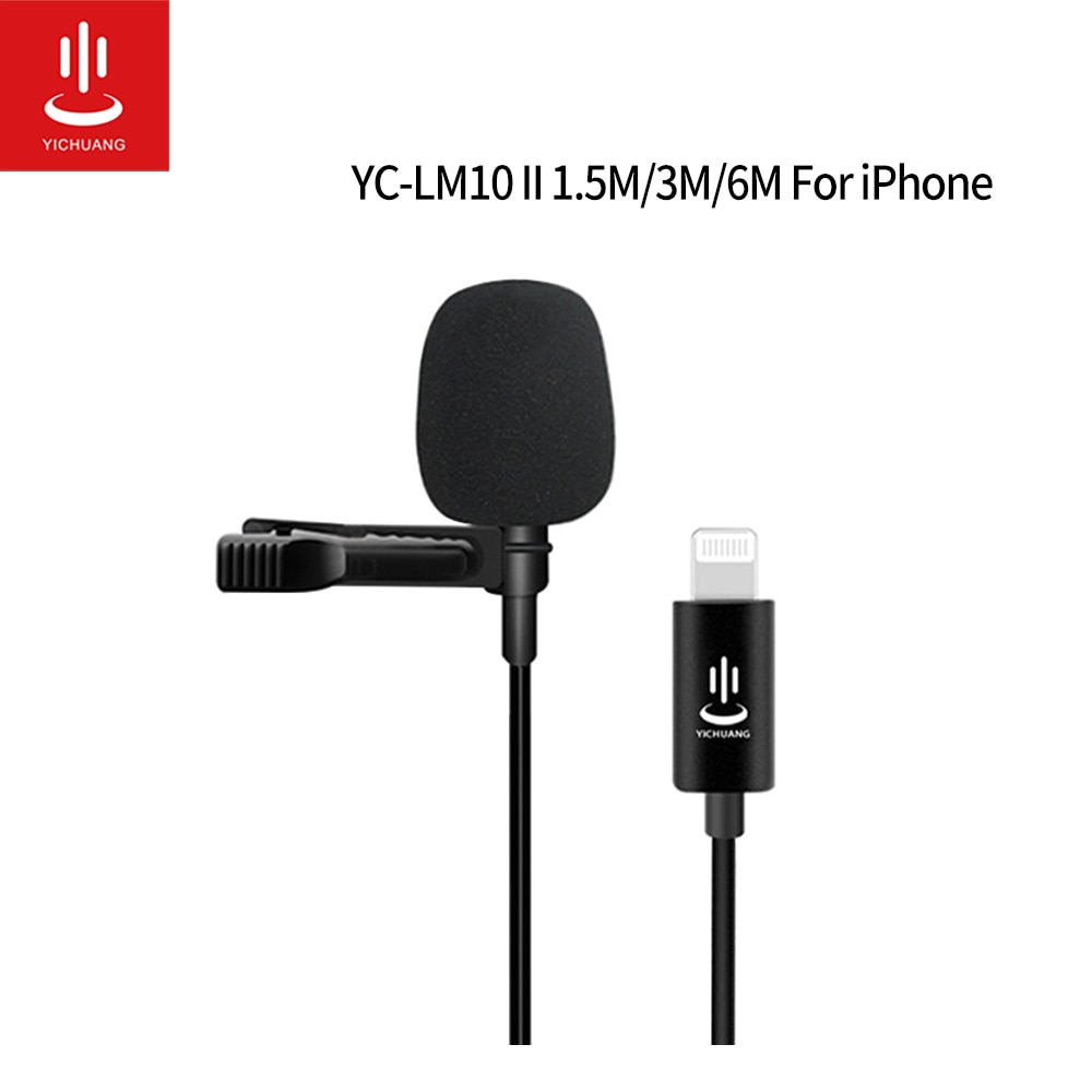 Mikrofon yc -lm10 ii lavalier lyn mikrofon 1.5m 3m 6m kabel til iphone xs xr x /11/8/8 plus /6/7 plus ipad