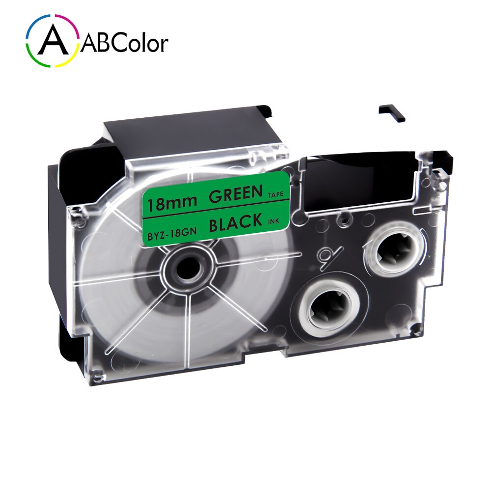 16 Colors XR-18X XR-18WE Labels For CASIO 18mm XR-18X XR-18YW Tape Label Cartridges For CASIO KL-130 KL-120 KL-430 Label Maker: Black on Green