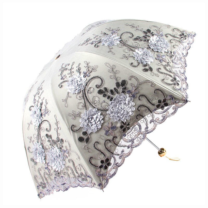 Lace Umbrella Rain Women Folding Flower Double Layer Umbrellas Black Coating Anti UV Parasol Wedding Umbrellas UBY85: Color 5