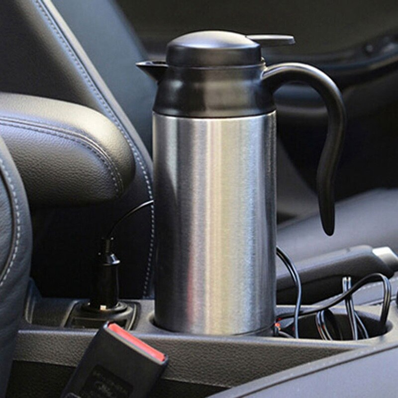 Hervidor eléctrico de acero inoxidable de 12V, 750ml, viaje en coche, café, té, taza calentada, Motor, agua para uso en coches o camiones