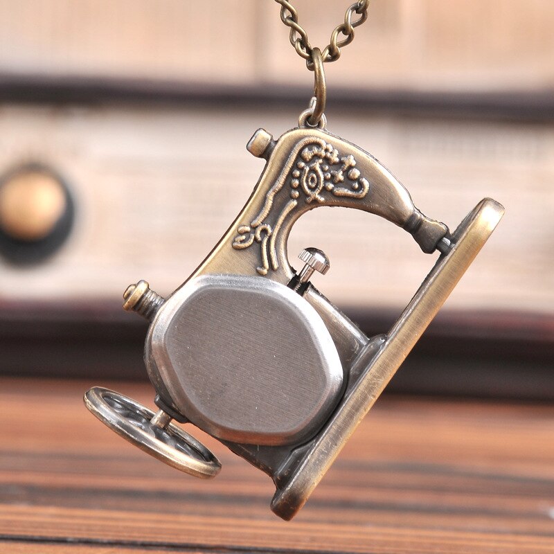 Trend retro sewing machine pocket watch hollow back personality pocket watch trend pocket watch with necklace