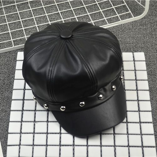 Idopy Casual Cotton 8 Piece Cap Woman Pu Leather Beret Flat Hats Captain Cap Trucker Vintage Black Sport Dad Bone Cadet Hat
