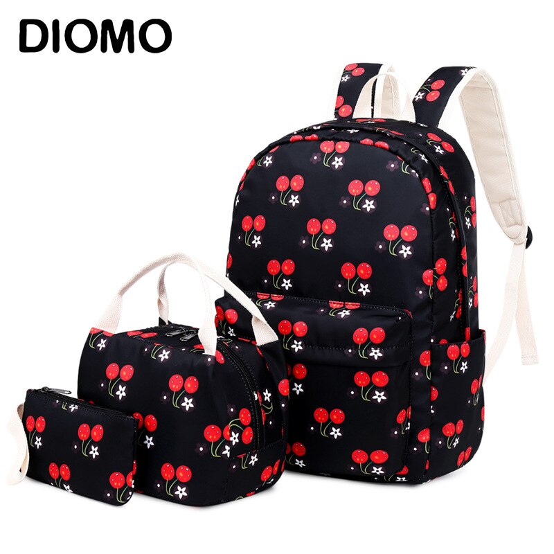 DIOMO Student Stijl Tas Set 3 Pieces Etnische Stijl Afdrukken Schooltas Tieners Reizen Casual Drie-stukken rugzak