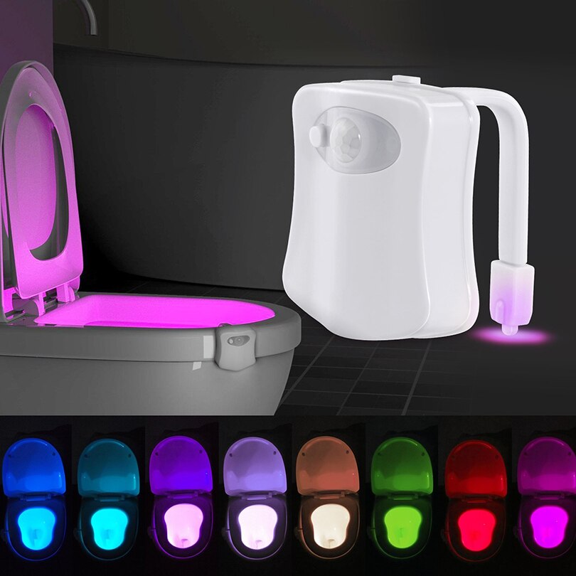Lumière de Nuit LED pour Toilette Equipé d&#39;un Capteur de Mouvement, modèle PIR, 8 Couleurs Différentes, Eclairage pour Cuvette, Salle de Bain