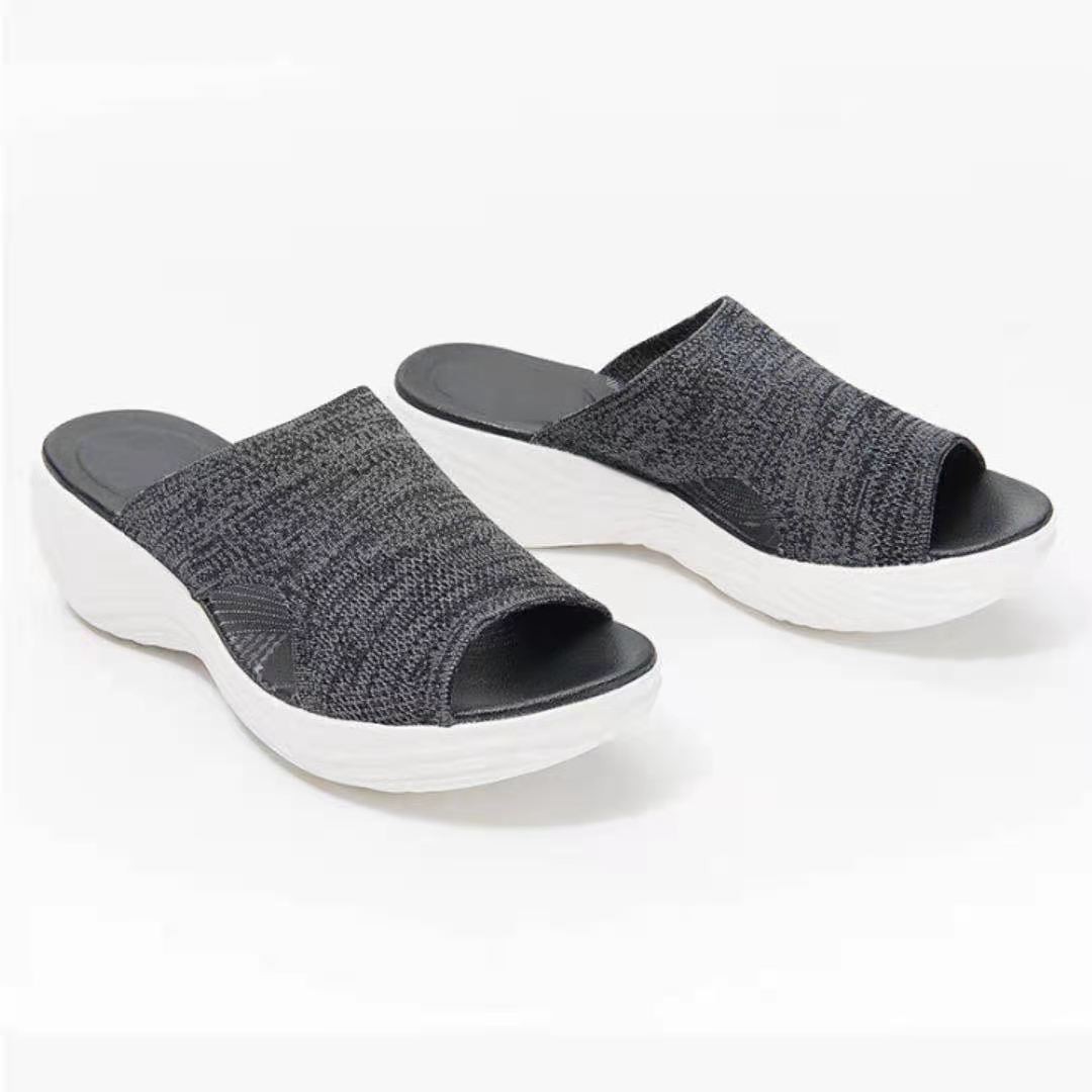 Damesandaler elastisk kraft sommersko med lave hæle sandaler sommer dame hjemmesko lette slip-on sandaler med hæl dame: Sort / 38