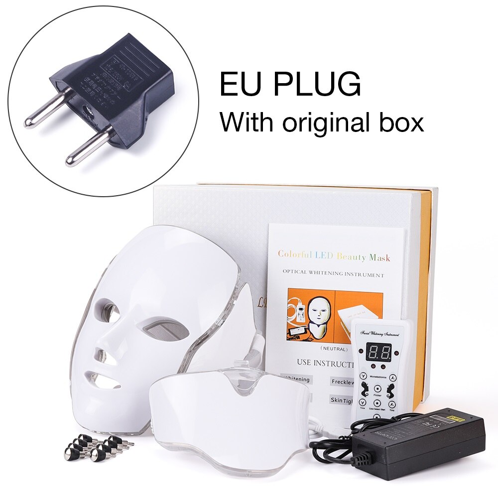 Led Facial Mask 7 Colors Light Photon Therapy Mask Skin Rejuvenation Brightening Skin Shrink Pores Device: Neck  EU