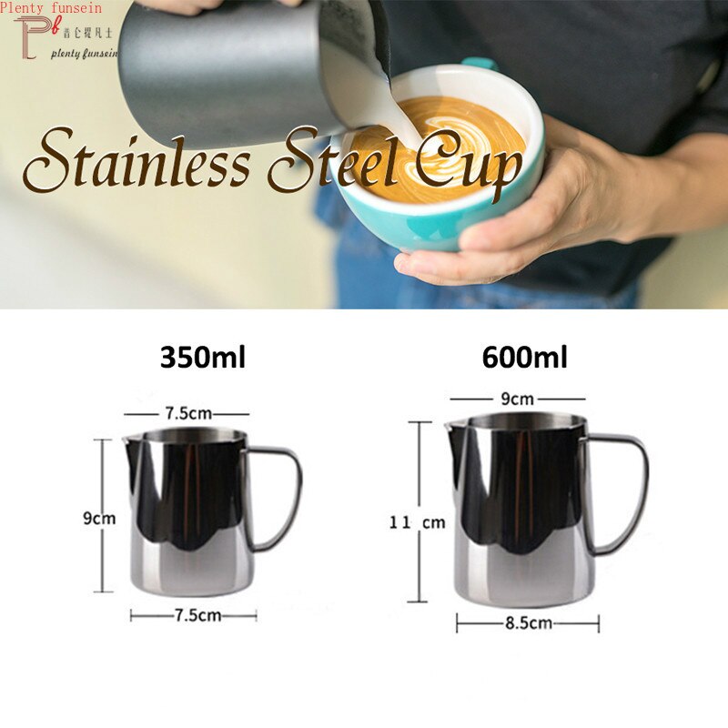 Mjölkkanna i rostfritt stål skummande kanna spets dra blomma kopp kaffeskummare latte art skum verktyg kaffe 350ml 600ml