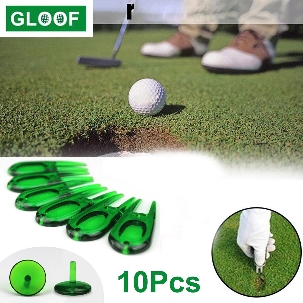 10 stk / sæt golf divot værktøj golfbold værktøj markør tonehøjde rille renere golf sætte gaffel pitchfork golf tilbehør abs plast