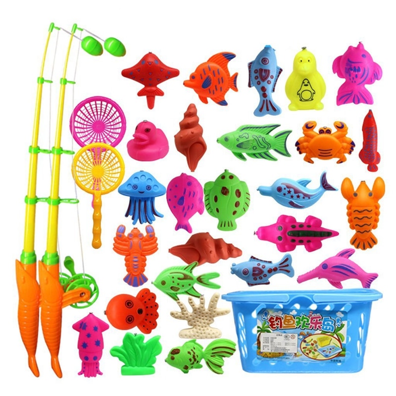 32 Piece Magnetic Fishing Toy Rod Model Oceanic Net Fish Baby Bath Time Water Fun Interactive Toys