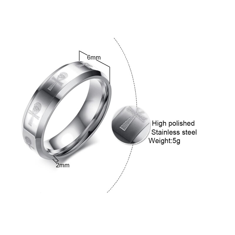 Key of Life wedding brands Ankh Mens Rings Stainless Steel Engagement Party Bague Ring Anillos Hombre: 12 / R-143S-6