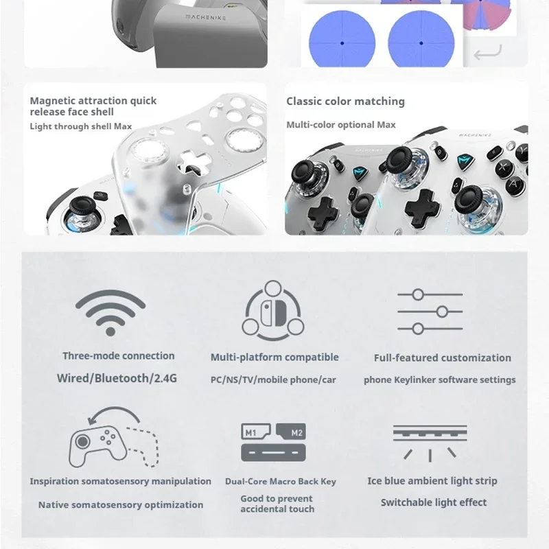 Machenike-G5 Pro Max Gamepad, Controlador de Jogos, Tri-Mode, Fps, Sem Fio, Elite, Hall Gatilho, Joystick para Switch, PC, Vapor