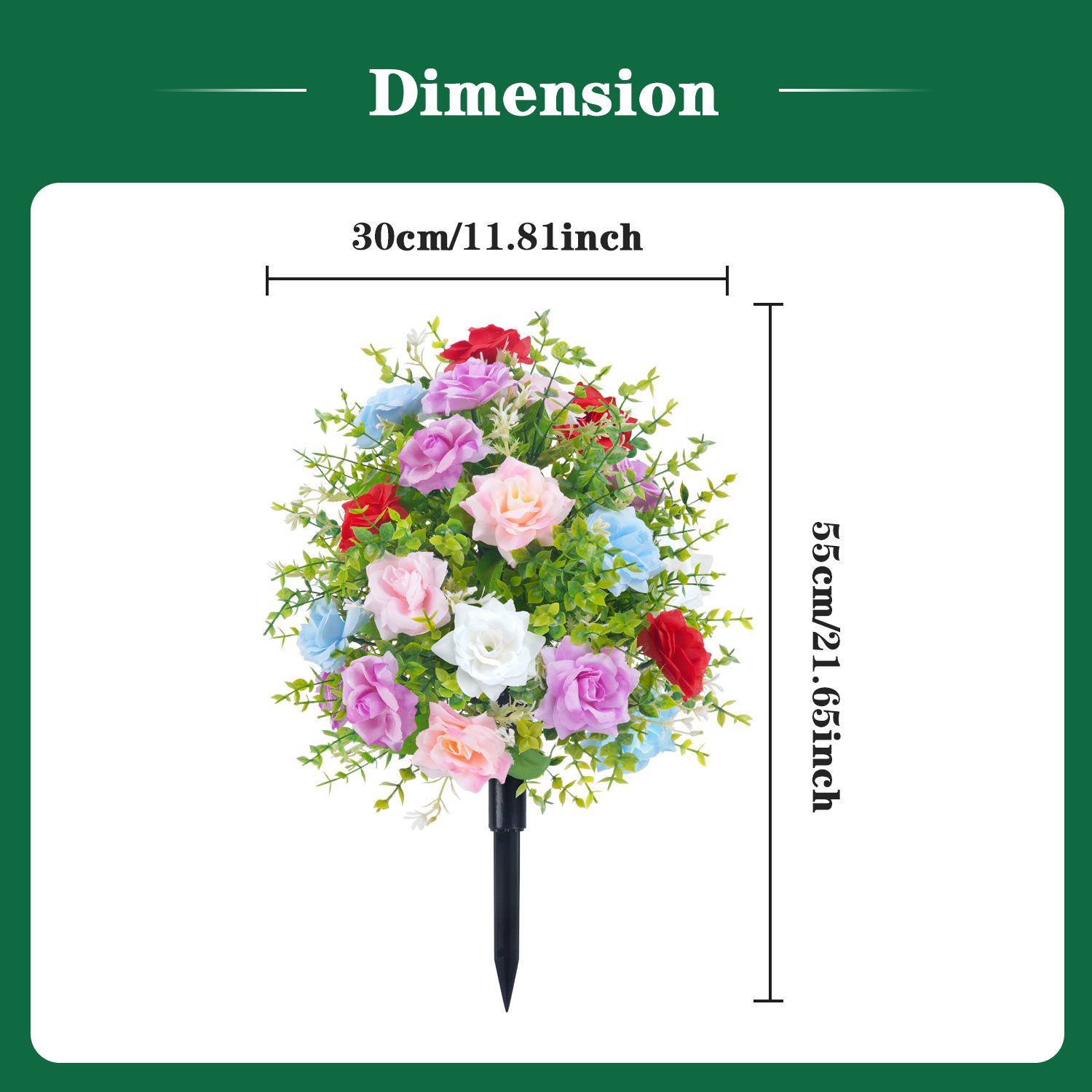 Rosa de flores artificiales con picos de tierra, estaca de jardín, arbustos verdes de imitación, decoración de jardín, porche de jardín al aire libre, decoración de boda