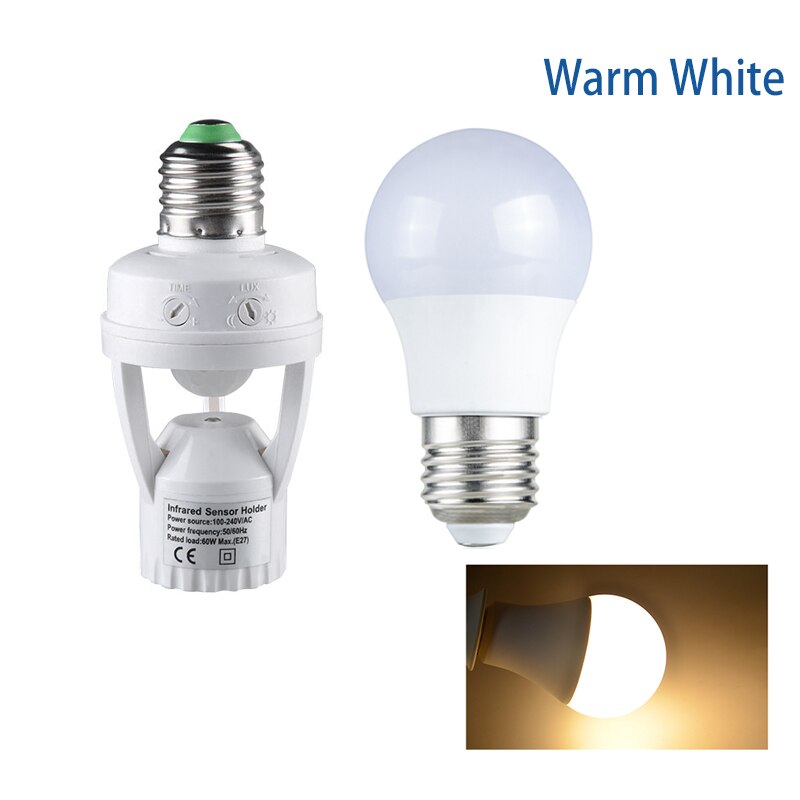 Motion Sensor Switch E27 12W 220V Induction Bulb Human Body Induction Illuminator Light for Home Lighting Corridor Stairs Room: WW and induction