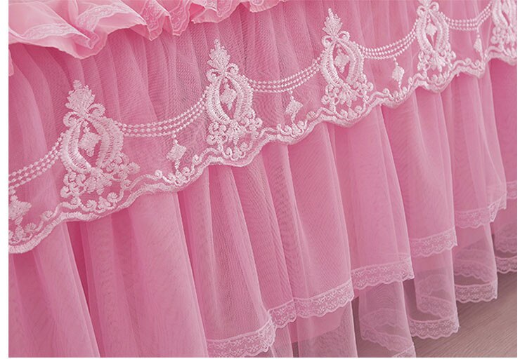 Beige/roze 1 stuk kanten bedrok +2 stuks kussenslopen prinsessenbeddengoed sprei hoeslaken voor meisjes matrashoes kingsize queensize