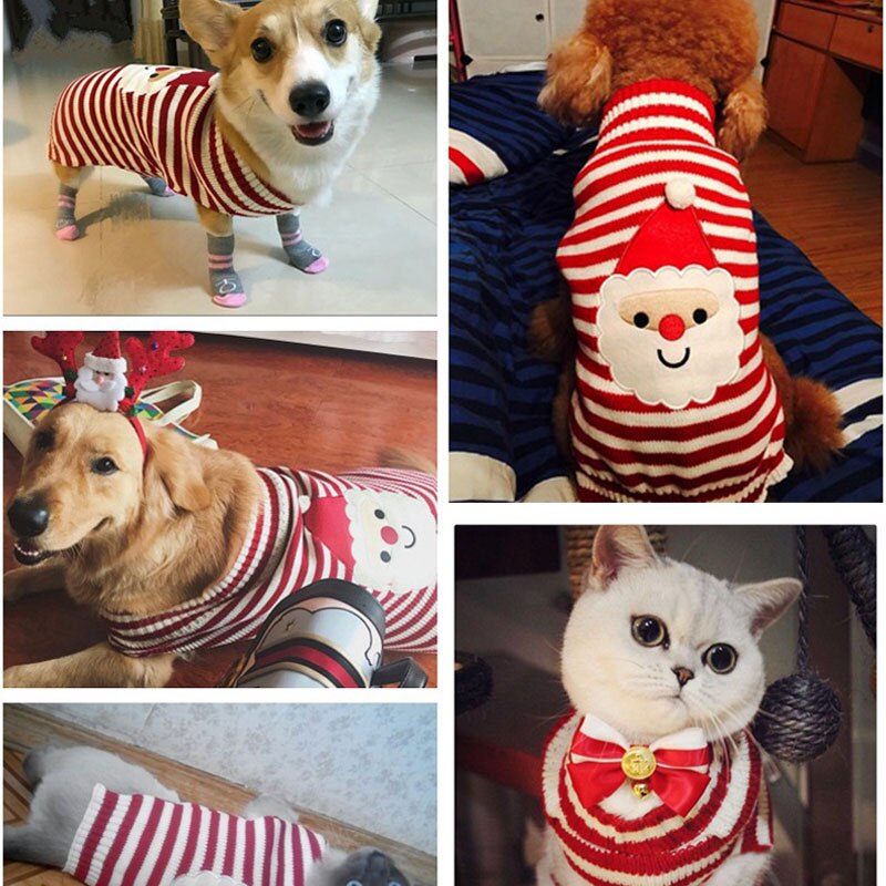 Røde striber hund juletrøje julemanden strik til små store hunde xmas pet hoodie pullover sweater sueter psra perro