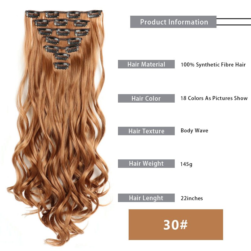 16 Clips In Hair Extension Body Wave 22"Invisible hair extension clip For Women Synthetic Hair Extensions Brown black Gold Color