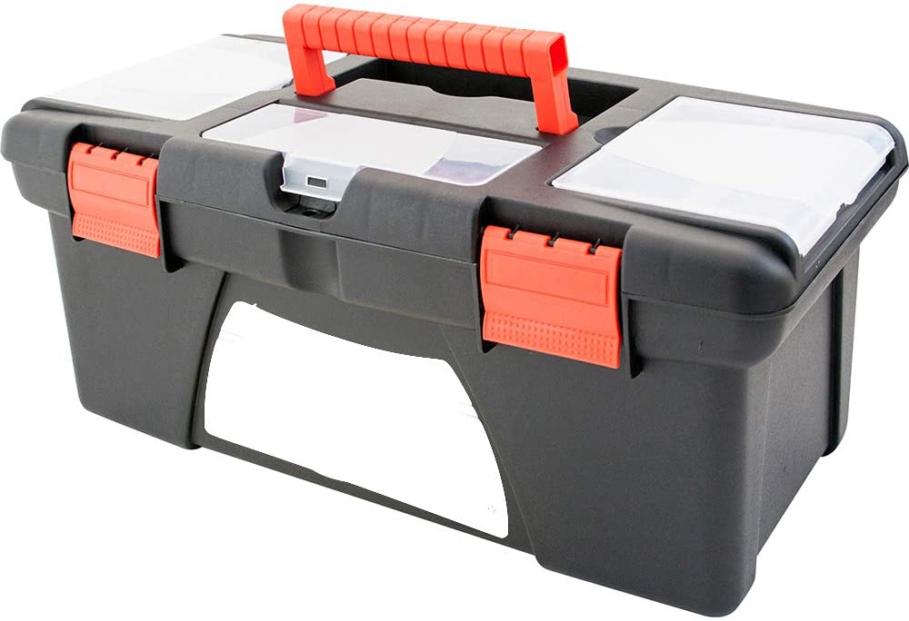 3pc Plastic Tool Box Chest Set Handle Tray & Compartment DIY Storage Toolbox Bag Removable Tray Inside Hobby Craft