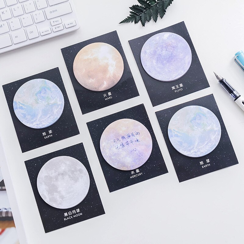 Space planet earth moon sticky note cute kawaii paper memo pad selvklæbende klistermærker skole kontorartikler papirvarer