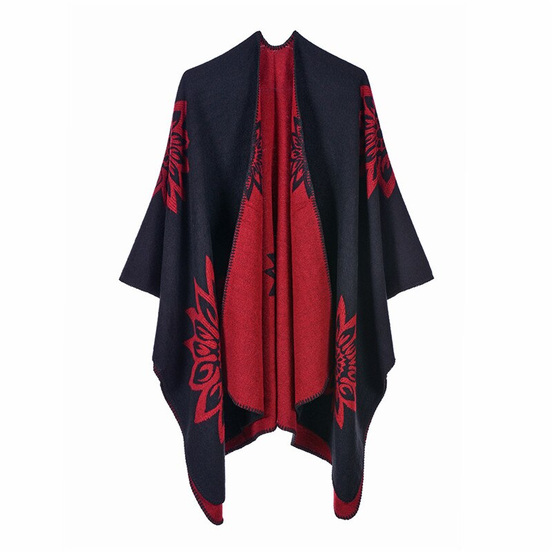 Blomster poncho kapper vinter kashmir tørklæde tyk tæppe sjaler og indpakning lange kvaster pashmina damer vinterkappe: 2