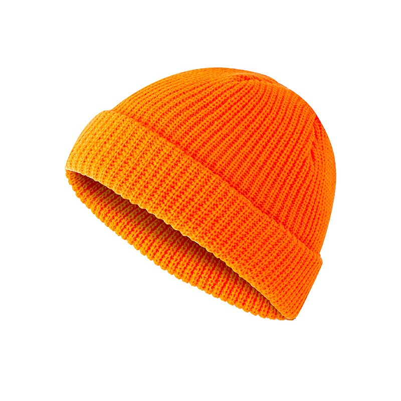 Bonnets chauds d'hiver unisexes pour femmes et hommes, style décontracté, style hip-hop, en laine tricotée, bonnet élastique: Orange