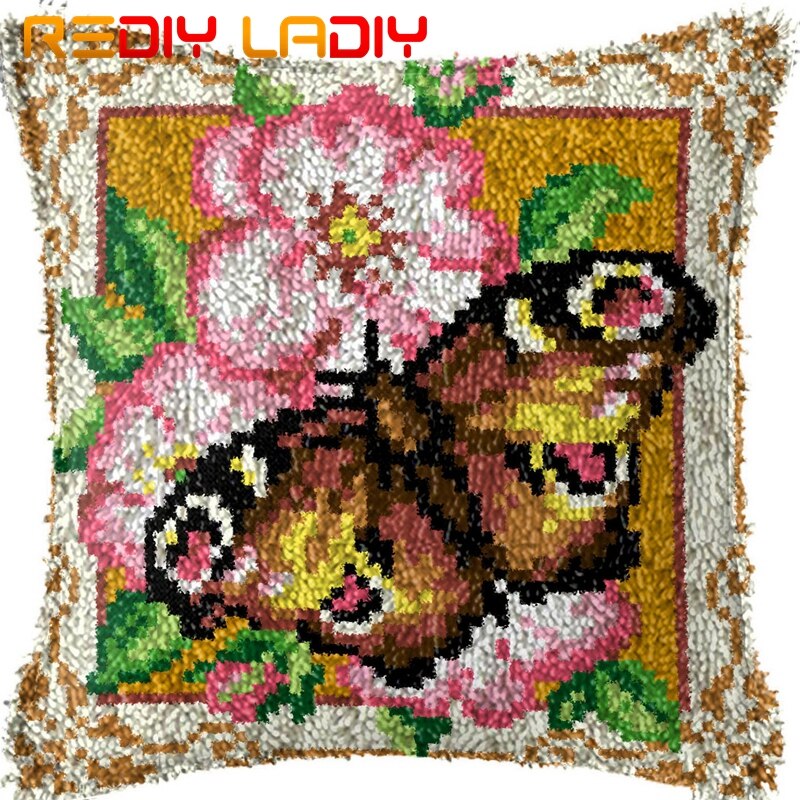 Klink Haak Kussen Vlinder Bloem Kussensloop Gedrukt Kleur Canvas Acryl Garen Latched Haak Kussen Gehaakte Kussenhoes Kits