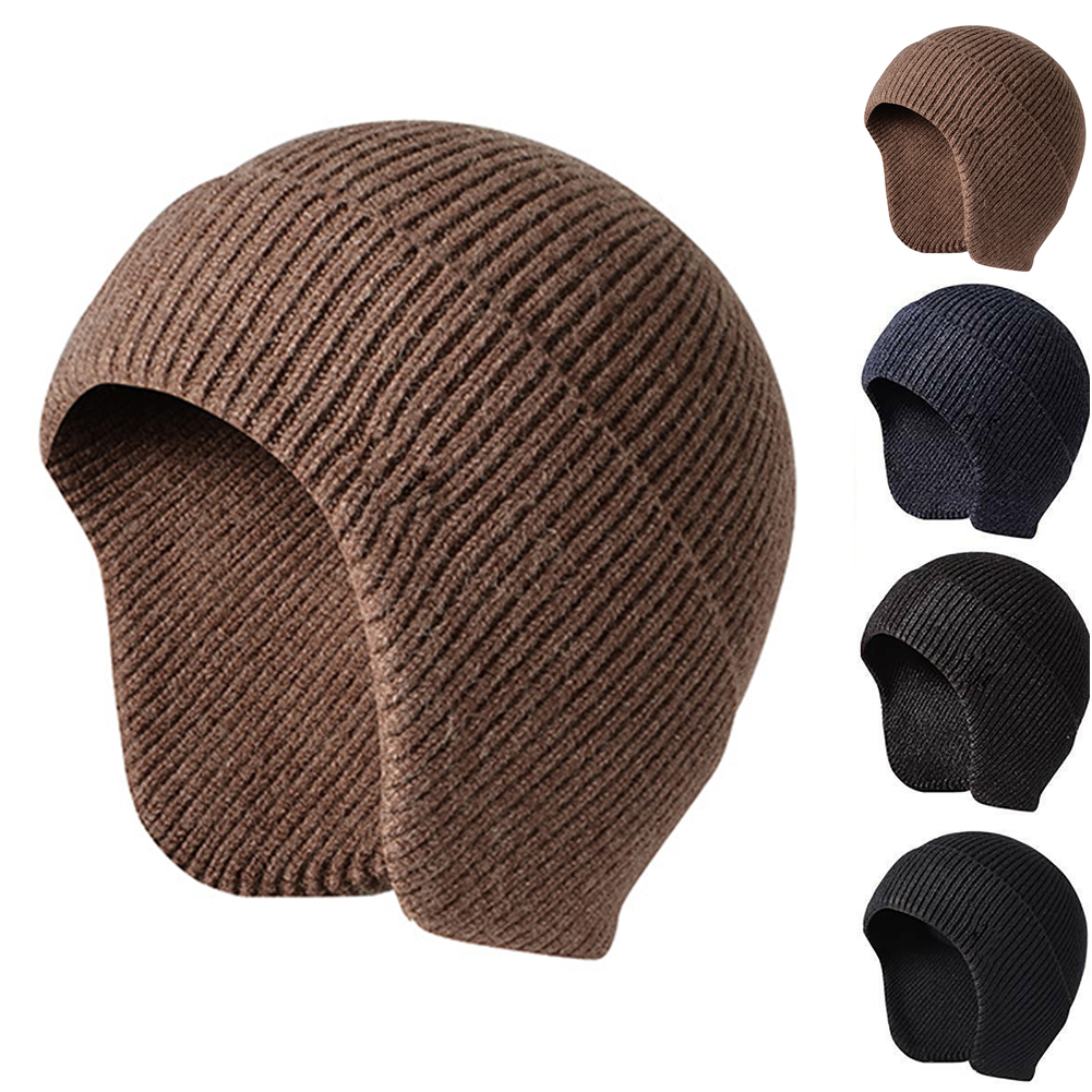 Mænd kvinder efterår afslappet vinter varm blød beanie øreklap strik hue studerende arbejde ski udendørs stretch solid