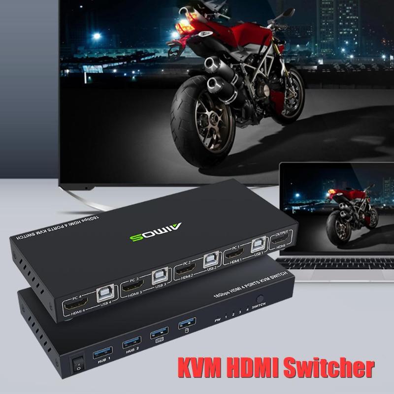 18Gbps 4K 60Hz Ultra HD Metal Case 4 Input 1 Output KVM Switch Screen Switcher Shared Keyboard and Mouse AM-KVM401