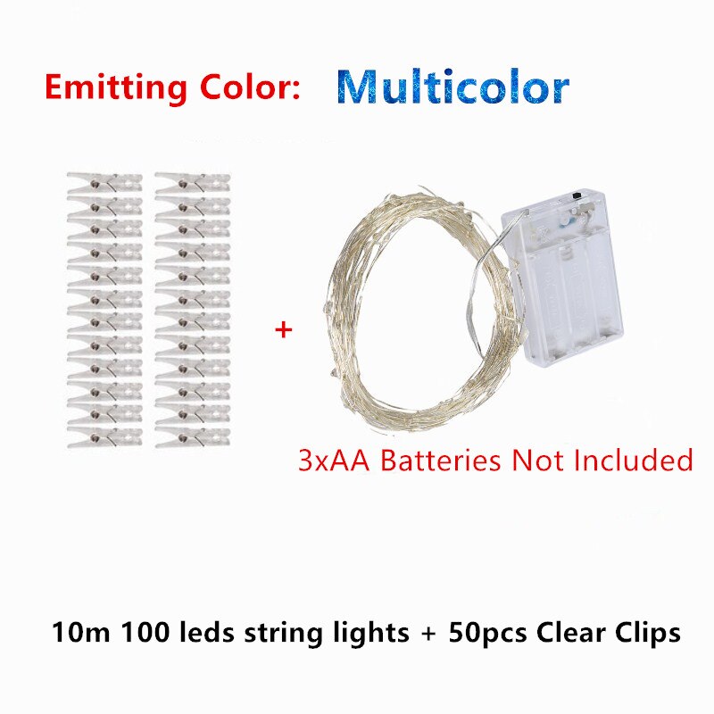 2M/5M/10M Photo Clip DIY LED String Lights Fairy Lights Outdoor USB Battery Operated Garland Christmas Decoration Room Wedding: 10m multicolor